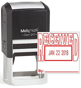 MaxMark Q43 (Large Size) Date Stamp with"Received" Self Inking Stamp - Red Ink