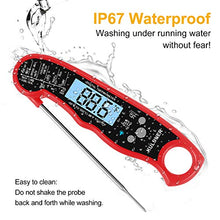 Load image into Gallery viewer, KULUNER TP-01 Waterproof Digital Instant Read Meat Thermometer with 4.6” Folding Probe Backlight &amp; Calibration Function for Cooking Food Candy, BBQ Grill, Liquids,Beef（Red）
