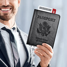 Load image into Gallery viewer, Passport and Vaccine Card Holder Combo, Passport Holder with Vaccine Card Slot, Passport Wallet, Passport Cover, Passport Case, Passport Holder for Women and Men (AA-Black)
