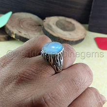 Load image into Gallery viewer, Rainbow Moonstone Silver Ring, Solid 925K Sterling Silver, Cab Oval, Natural Gemstone, Artisan Handcrafted Jewelry, Oxidized Silver, Men's Moonstone Ring, Valentine Day Gift, Propose Ring, Size 5-14
