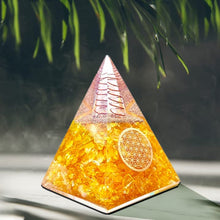 Load image into Gallery viewer, Orgone Pyramid | Citrine Orgonite Pyramid for Wisdom, Wealth &amp; Success | Healing Crystal Gemstone Pyramid | Orgone Pyramid Crystal - Handmade In India
