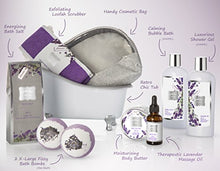 Load image into Gallery viewer, Bath Gift Basket Set for Women: Relaxing at Home Spa Kit Scented with Lavender and Jasmine - Includes Large Bath Bombs, Salts, Shower Gel, Body Butter Lotion, Bath Oil, Bubble Bath, Loofah and More
