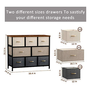 8 Drawer Dresser Organizer Fabric Storage Chest for Bedroom, Hallway, Entryway, Closets, Nurseries，Furniture Storage Tower Sturdy Steel Frame, Wood Top, Removable Fabric Bins (Cream)