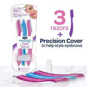 Schick Hydro Silk Touch-Up Multipurpose Exfoliating Dermaplaning Tool, Eyebrow Razor, and Facial Razor with Precision Cover, 3 Count (Packaging May Vary)