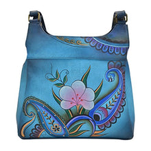 Load image into Gallery viewer, Anna by Anuschka womens Anna Anuschka, Handpainted Medium Hobo, Denim Paisley Floral Satchel Handbag Genuine Leather, Denim Paisley Floral, One Size US
