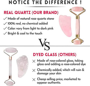Original Jade Roller & Gua Sha Facial Tools, Jade Roller for Face - Face Roller, Natural Rose Quartz Roller - Face Massager, Facial Roller for Skin Care, Body, Eyes, Neck - Tones, Firms, Depuff