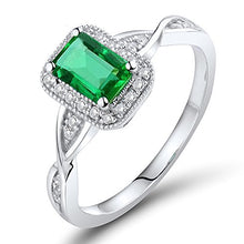 Load image into Gallery viewer, Lanmi 14K White Gold Natural Green Emerald Diamonds Rings Engagement Promise for Women
