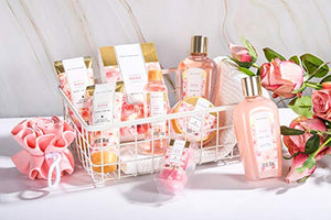 Bath Spa Gift Basket for Women - Spa Luxetique Spa Set for Women Gift, 10pcs Rose Spa Basket, Relaxing Spa Kit with Bath Salts, Body Lotion, Shower Gel, Gifts for Birthday Day, Gifts for Women