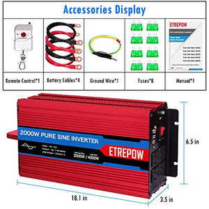 ETREPOW 2000 Watt/4000 Watt Pure Sine Wave Power Inverter 12V DC to 110V /120V AC Power Converter Wireless Remote Control-Off-Grid Inverter for Outdoor ,Home,Camping, RV,Truck,Car
