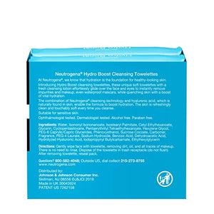 Neutrogena HydroBoost Facial Cleansing & Makeup Remover Wipes with Hyaluronic Acid, Hydrating Pre-Moistened Face Towelettes to Cleanse & Remove Dirt, Makeup & Impurities, Twin Pack, 25 ct