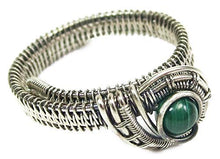Load image into Gallery viewer, Malachite Adjustable Ring, Woven in Sterling Silver Wire
