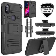 Load image into Gallery viewer, JACKPOT WIRELESS for T-Mobile Revvl 4 Cover Shockproof with Temper Glass Kickstand and Belt Clip Hybrid Heavy Duty Full Body Protective Case (Black)
