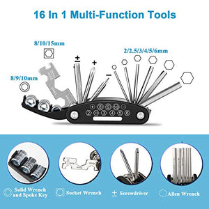 Kitbest Bike Repair Tool Kit. Bicycle Tire Pump, Tire Puncture Repair Kit, Bike Multi Tool Set, Glueless Tire Patches, Bicycle Tire Lever and Portable Bike Bag. Emergency All in One Bike Tool