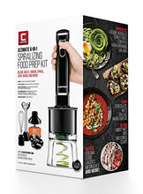 Load image into Gallery viewer, Chefman Electric Spiralizer &amp; Immersion Blender/Vegetable Slicer 6-IN-1 Food Prep Combo Kit, Includes 3 Spiralizing Blade Attachments, Zoodle Maker; Grate, Ribbon, Spiral, Blend, Chop, and Puree,Black
