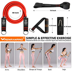 RENRANRING Resistance Bands Set, Exercise Bands with Stackable Workout Bands, Door Anchor Attachment, Handles, Legs Ankle Straps, Carry Bag for Fitness