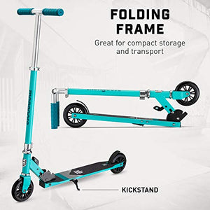 Mongoose Trace Youth/Adult Kick Scooter Folding and Non-Folding Design, Regular, Lighted, and Air Filled Wheels, Teal, 120mm Wheels