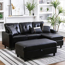 Load image into Gallery viewer, HONBAY Convertible Sectional Sofa with Ottoman Modern L Shape Sectional Couch Faux Leather Couch with Reversible Chaise, Black

