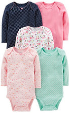 Load image into Gallery viewer, Simple Joys by Carter&#39;s Baby Girls&#39; 5-Pack Long-Sleeve Bodysuit, Pink/Navy/Mint, 0-3 Months
