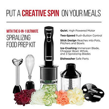 Load image into Gallery viewer, Chefman Electric Spiralizer &amp; Immersion Blender/Vegetable Slicer 6-IN-1 Food Prep Combo Kit, Includes 3 Spiralizing Blade Attachments, Zoodle Maker; Grate, Ribbon, Spiral, Blend, Chop, and Puree,Black

