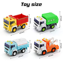 Load image into Gallery viewer, 4 Pack City Service Vehicle Car Truck Toy Set - Tow Truck,Dump Truck,Sprinkler,and Garbage Truck - with Friction Powered Wheels and Lights &amp; Sounds
