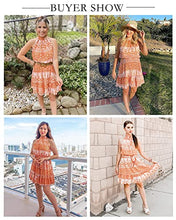 Load image into Gallery viewer, BTFBM Women Floral Dresses Casual Summer Sleeveless Halter Neck Ruffle Belt Boho Polka Dot Leopard Print Sun Short Dress (Floral Yellow, Small)
