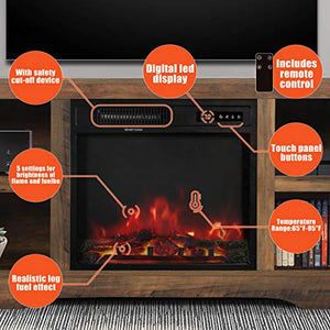 ENSTVER Media Storage TV Stand with Electric Fireplace for TVs up to 65",Living Room Television Console (Rustic Oak)