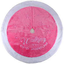 Load image into Gallery viewer, yuboo Pink Christmas Tree Skirt,36" Luxury Faux Fur with Embroidered Snowflakes for Xmas Party and Mother's Day Holiday Decorations,Washable
