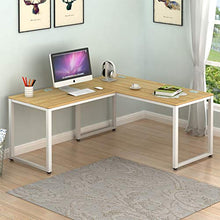 Load image into Gallery viewer, SHW Home Office 55"x60" Large L Shaped Corner Desk, Oak

