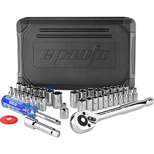 40 Pieces - EPAuto 1/4-Inch & 3/8-Inch Drive Socket Set with 72 Tooth Reversible Ratchet