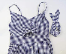 Load image into Gallery viewer, ECOWISH Womens Dresses Summer Tie Front V-Neck Spaghetti Strap Button Down A-Line Backless Swing Midi Dress 1603 Blue Plaid M
