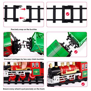iBaseToy Christmas Train Set with Controllable Sound & Light, Battery Powered Train for Christmas Tree, kids Train Toy Set with 52"Railway Track & 4 Cars, Gift for 3 4 5 6 Year Old Boys Girls Toddlers