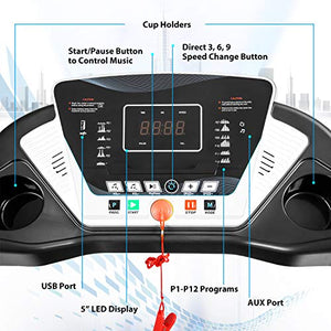 EAHOME Folding Treadmill Electric Treadmill Motorized Running Machine Easy Assembly Electric Treadmills for Home, 12 Programs with Speakers