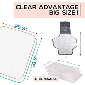 Portable Changing Pad Large Size 25.5”x31.5” Pack of 2 - Vinyl Waterproof Reusable Baby Changing Mats for Girls Boys - Reinforced Seams & Free Storage Bag - Change Diaper Mat - Extended Warranty 2 y