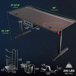 EUREKA ERGONOMIC Gaming Desk 60" Home Office Computer Desk, New Polygon Legs Design, Captain Series (60 Inch, Black)