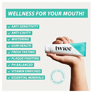 Twice Toothpaste Sensitive Teeth Whitening with Cavity Protection - SLS Free Toothpaste with Fluoride for Tooth Remineralization - (Vanilla Lavender Mint + Spearmint Eucalyptus Bundle) (2-Pack)