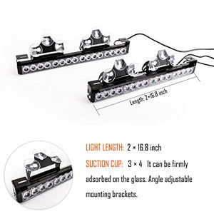 LE-JX Red/Blue 2 in 1 Emergency Strobe Light Bar 21 Flash Patterns Traffic Advisor Warning Hazard Windshield Safety Lights Bar with Cigar Lighter for Police Vehicles, Truck (2×16.8 inch, 32 Led)