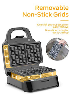 Elechomes Belgian Waffle Maker with Removable Plates, Easy to Use and Dishwasher Safe, Non-Stick, 2-Slices, Cord-Storage, Premium Stainless Steel