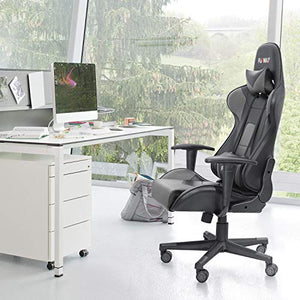 Furmax High-Back Gaming Office Chair Ergonomic Racing Style Adjustable Height Executive Computer Chair,PU Leather Swivel Desk Chair (Black/Grey)