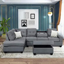 Load image into Gallery viewer, Merax Sectional Sofas 3-Seat Sofa Sectional Sofa Couches with Chaise Lounge and Ottoman for Living Room Furniture (Grey)

