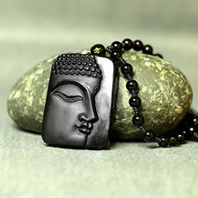 Load image into Gallery viewer, Top Plaza Hand Carved Natural Genuine Obsidian Talisman Patron Saint Buddha Head Pendant Adjustable Woven Rope Beads Necklace Amulet Hanging Ornament #2
