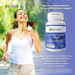 EZ Melts Multivitamin with Iron, Sublingual Vitamins, Vegan, Zero Sugar, Natural Cherry Flavor, 60 Fast Dissolve Tablets