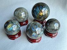 Load image into Gallery viewer, FHNP367 Labradorite Sphere Natural Labradorite Ball 2.5 inches Crystal Sphere with The Wood Stand
