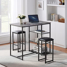 Load image into Gallery viewer, VECELO 3-Piece Pub Dining Set Counter Height Breakfast Table with Cushion Stools, Black
