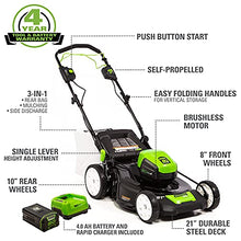 Load image into Gallery viewer, Greenworks Pro 80V 21-Inch Brushless Self-Propelled Lawn Mower 4.0Ah Battery and Charger Included, MO80L410
