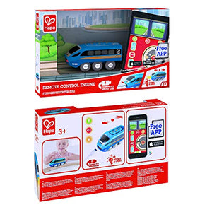 Hape Remote Control Engine Train | Kids Railway Toy, App or Button RC Vehicle with 5 Playable Sounds, Rechargeable Battery Feature, Blue
