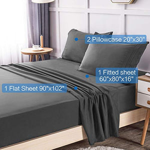 LIANLAM Queen Bed Sheets Set - Super Soft Brushed Microfiber 1800 Thread Count - Breathable Luxury Egyptian Sheets 16-Inch Deep Pocket - Wrinkle and Hypoallergenic-4 Piece(Queen, Dark Grey)