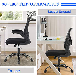 Office Chair Ergonomic Desk Chair Mesh Computer Chair Swivel Rolling Mid Back Task Chair with Lumbar Support Flip-up Arms Massage Adjustable Chair for Women Adults(Black)
