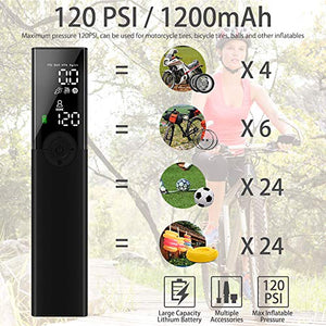 VEEAPE Portable Air Compressor Tire Inflator, Electric Bike Tire Pump with Digital Pressure Gauge, 120PSI Rechargeable Auto Air Pump for Bicycle Tires and Other Inflatables
