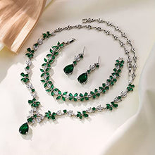Load image into Gallery viewer, Crysdue Wedding Jewelry Set for Women, Floral Necklace Dangle Earrings Bracelet Set, Cubic Zirconia Elegance Wedding Party Jewelry for Bridal Bridesmaid
