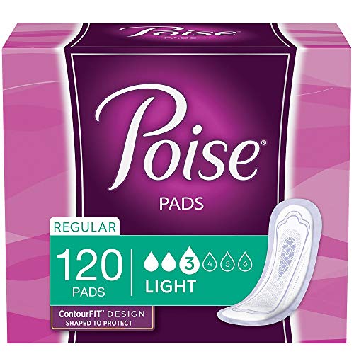Poise Incontinence Pads, Light Absorbency, Regular Length, 120 Count (4 Packs of 30), Packaging May Vary